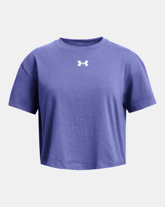 女童UA Crop Sportstyle Logo短袖T恤 in Purple image number 0